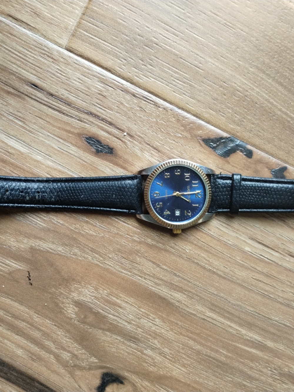 Classic Blue Dial Watch with Black Leather Strap